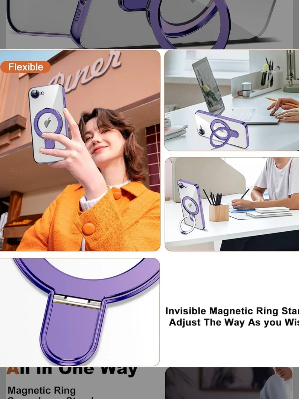 iPhone 16 Case with Invisible Magnetic Ring Stand Purple